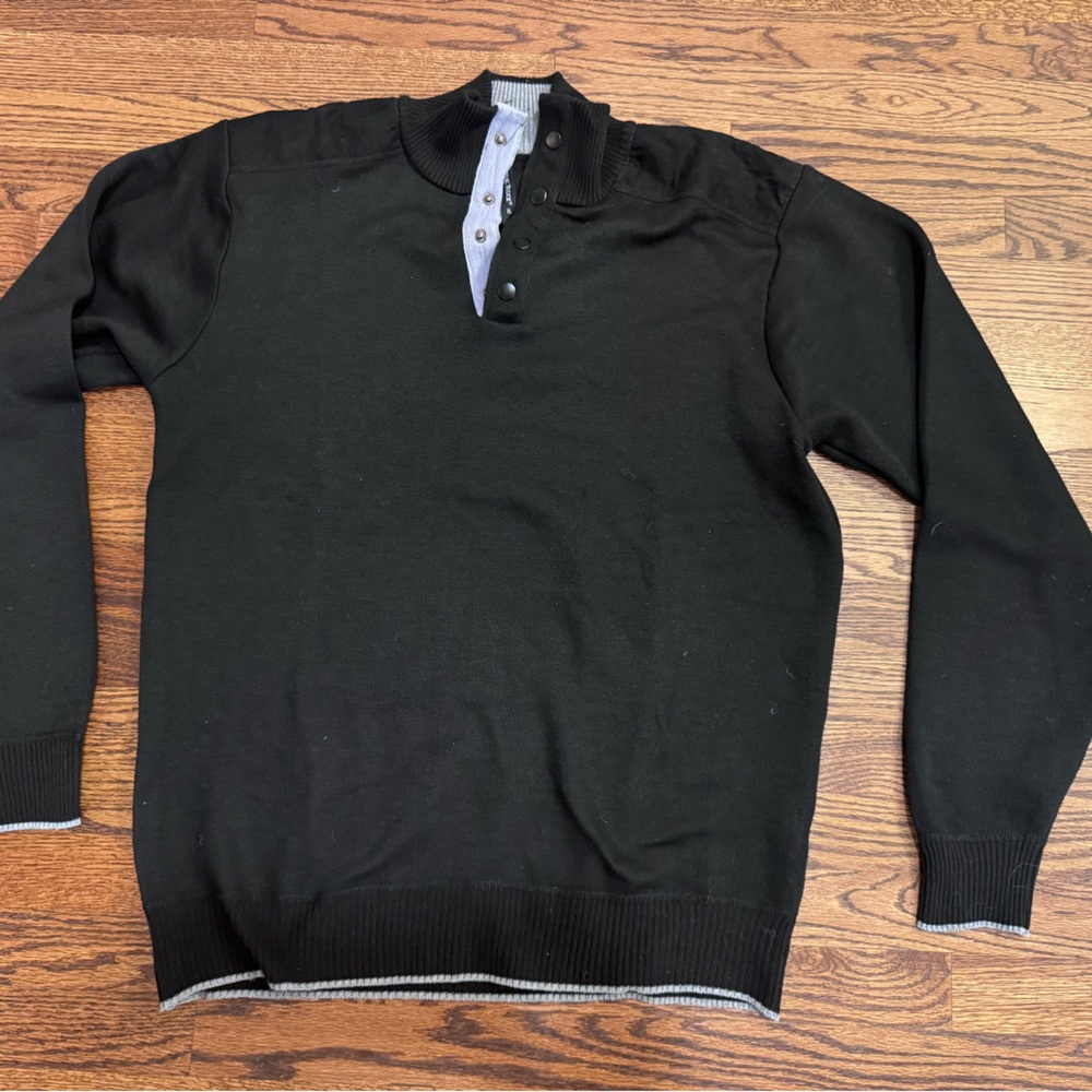 TRUE ROCK Men's Black Sweater with Button Accent